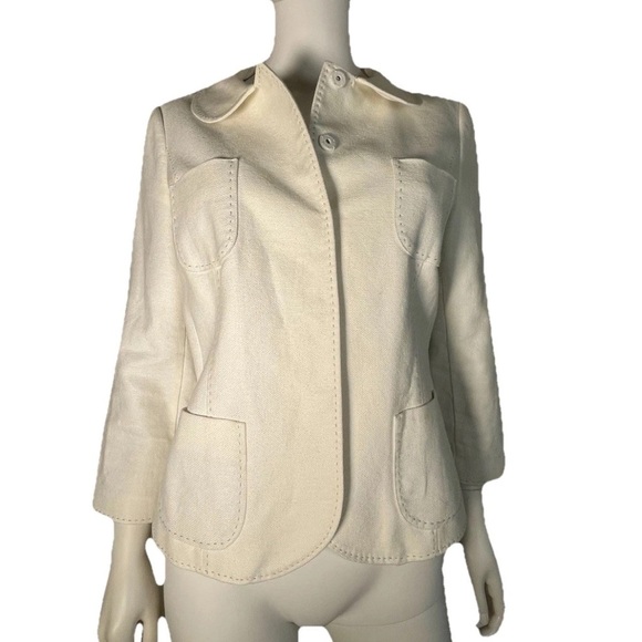 Boden Linen Cotton Lady Jacket Blazer  Winter White Peter Pan Collar Sz 10 - Picture 3 of 16